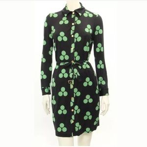 DVF Dark navy and green button down dress